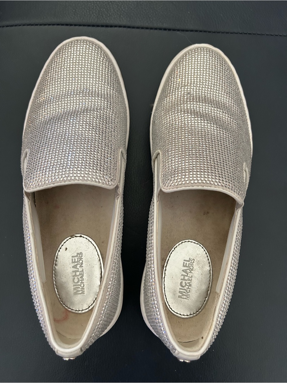 MICHAEL Michael Kors Women's Rhinestone Slip-On Flats in Silver